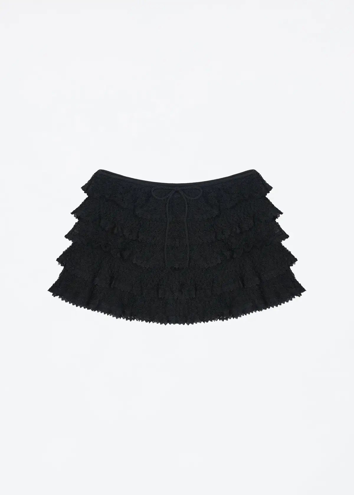 Polka Dot Knitted Lace Mini Skirt with Drawstring Waist