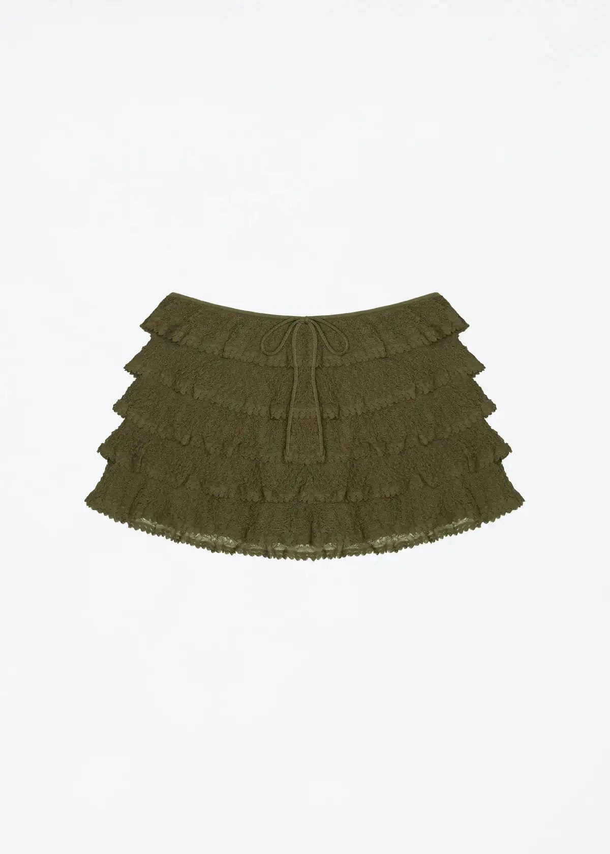 Polka Dot Knitted Lace Mini Skirt with Drawstring Waist