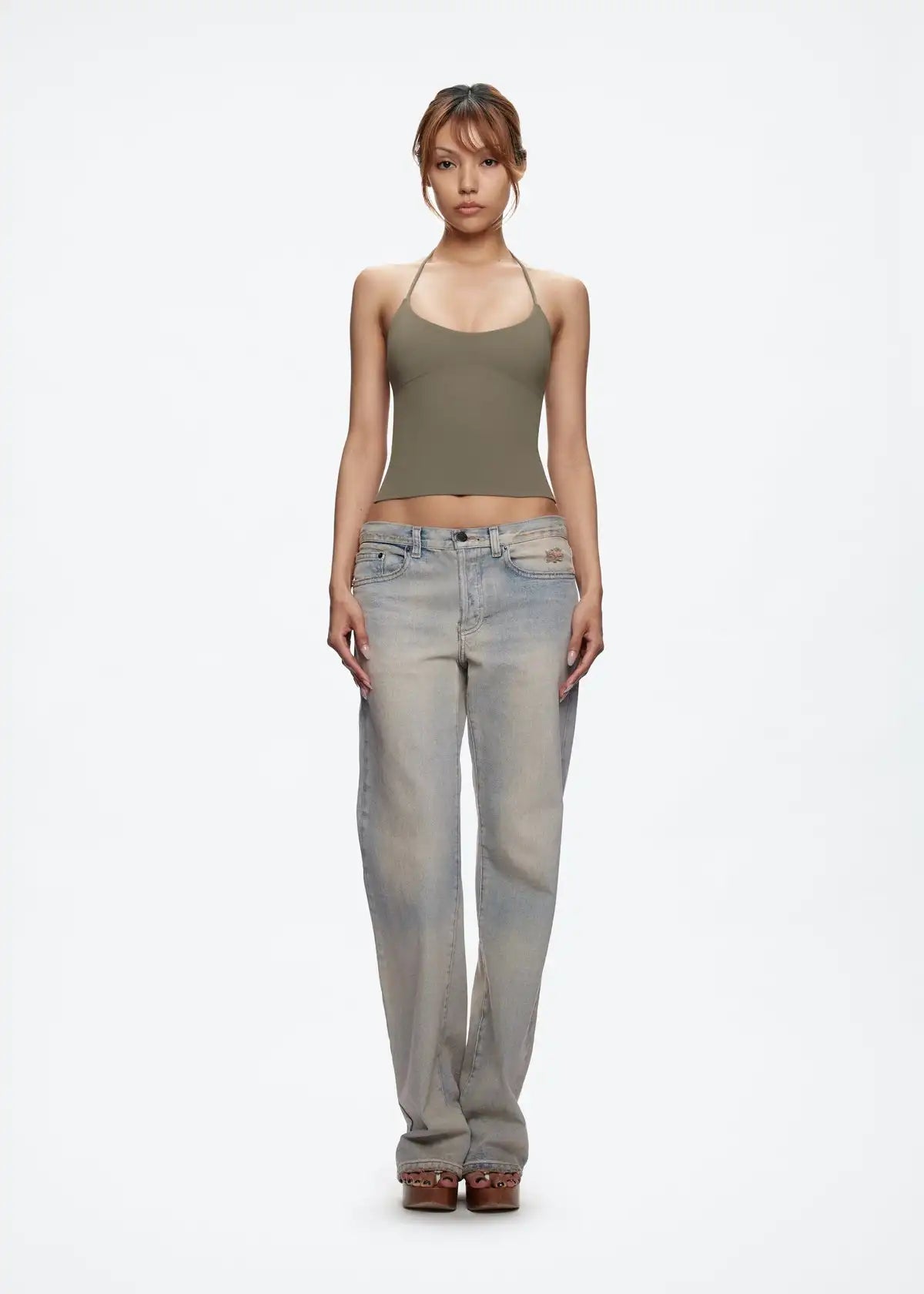 Tank Open-Back Halter Camisole – Stretchy Top with Metal Details & Tie Straps