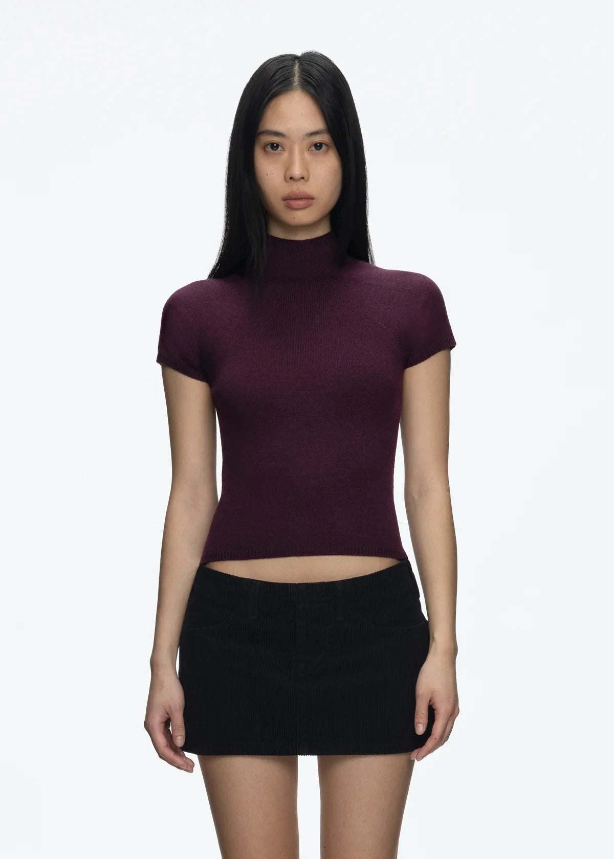 Tank Gray Wool Knit Top – Half Turtleneck Short Sleeve Summer Tee