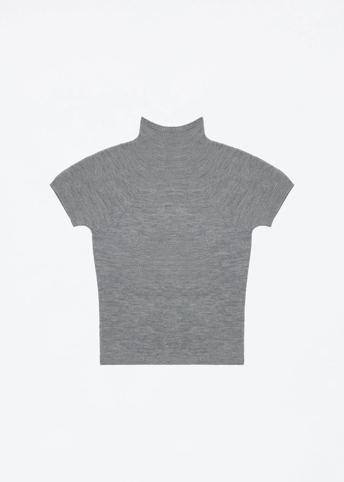 Tank Gray Wool Knit Top – Half Turtleneck Short Sleeve Summer Tee