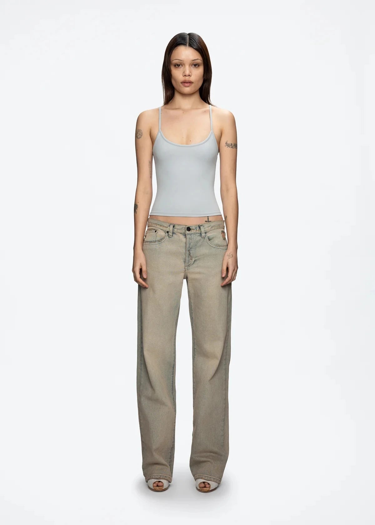 Tank Baby Blue Slim Fit Camisole – Custom Dyed Fog Gray Summer Top