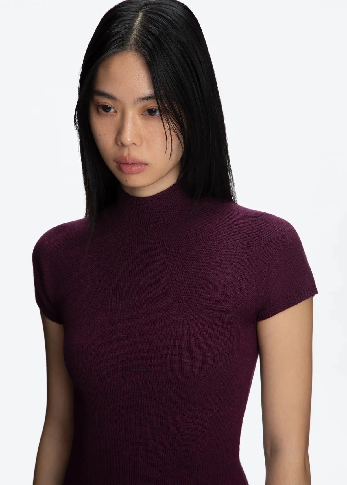 Tank Gray Wool Knit Top – Half Turtleneck Short Sleeve Summer Tee