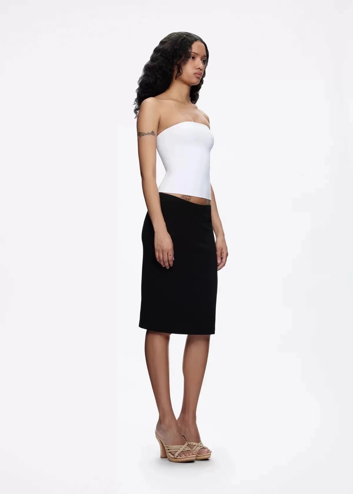 Tank  Skirt Black Mid-Low Rise Hip Skirt Rayon