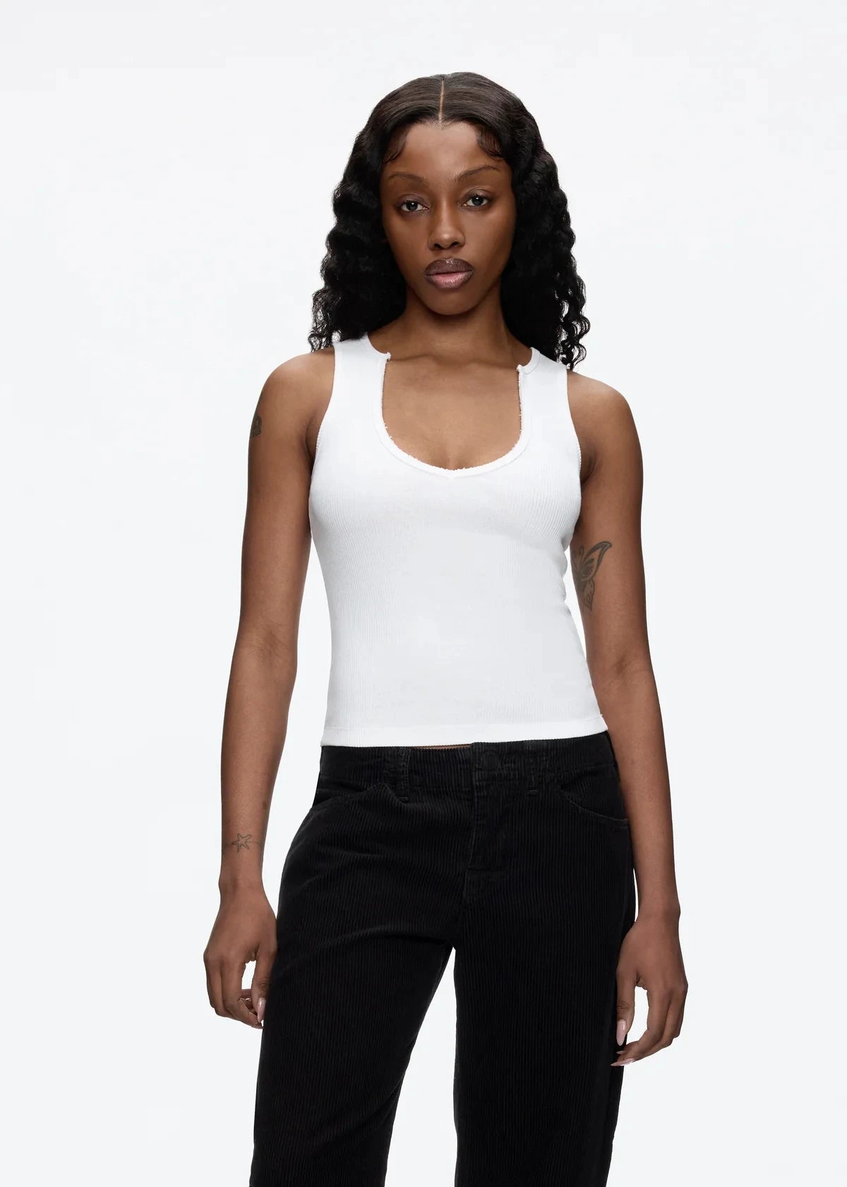 Tank White V-Neck Slim Knit Vest – Raw Edge I-Shaped Summer Top